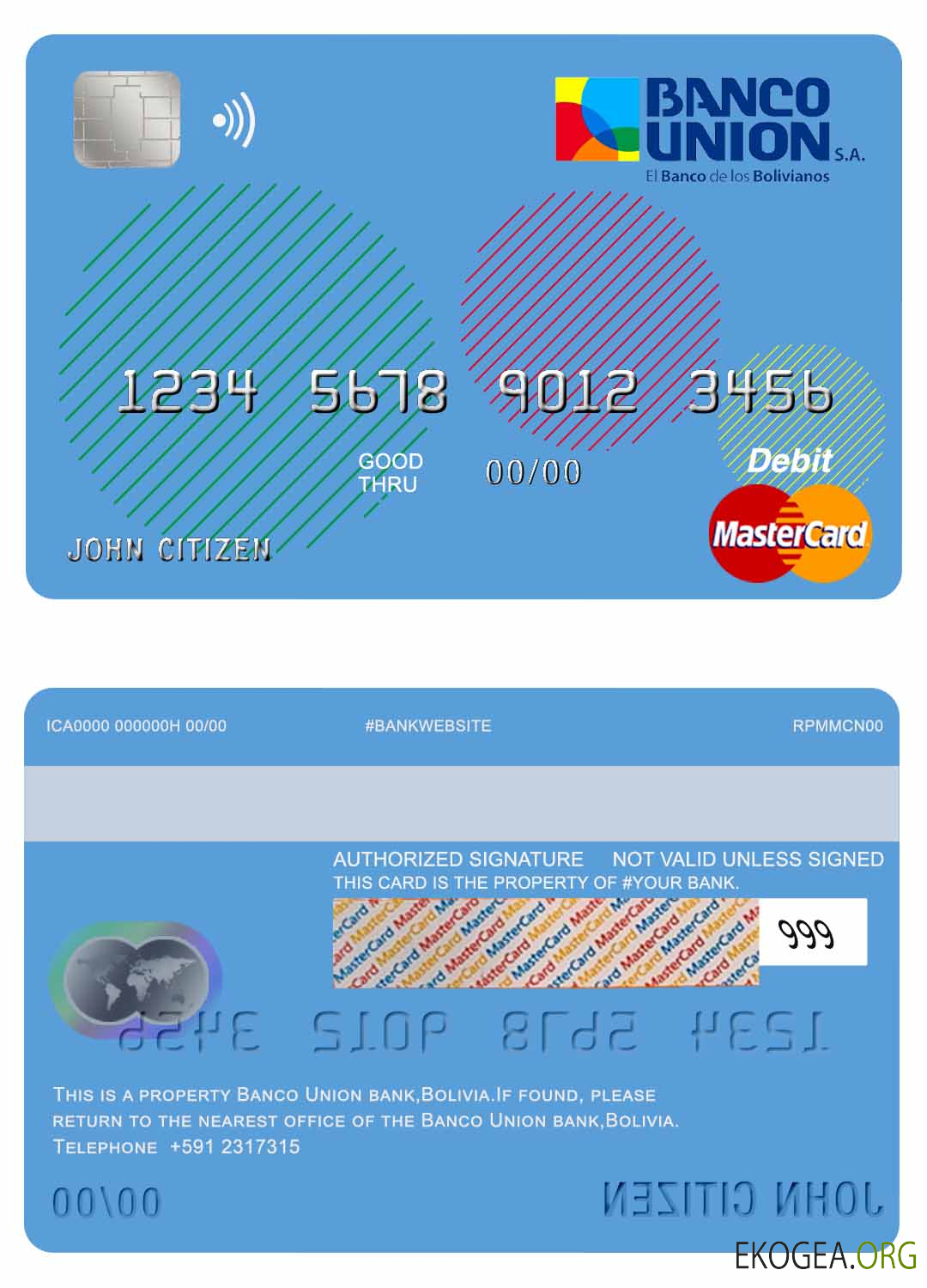 Carte de débit mastercard de la banque Banco Union de Bolivie